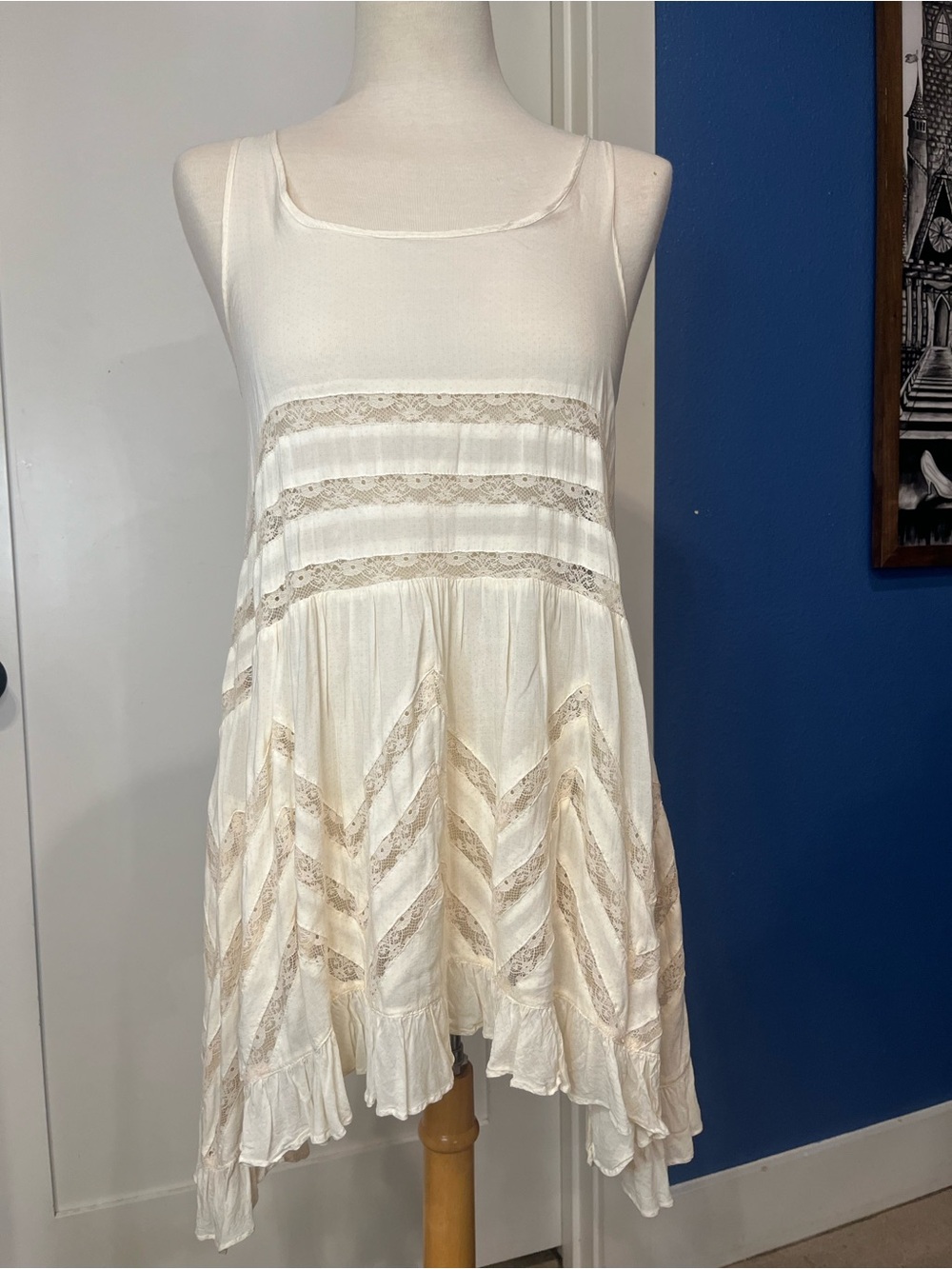 the Free People Dot Voile & Lace Trapeze Slip dress in ivory